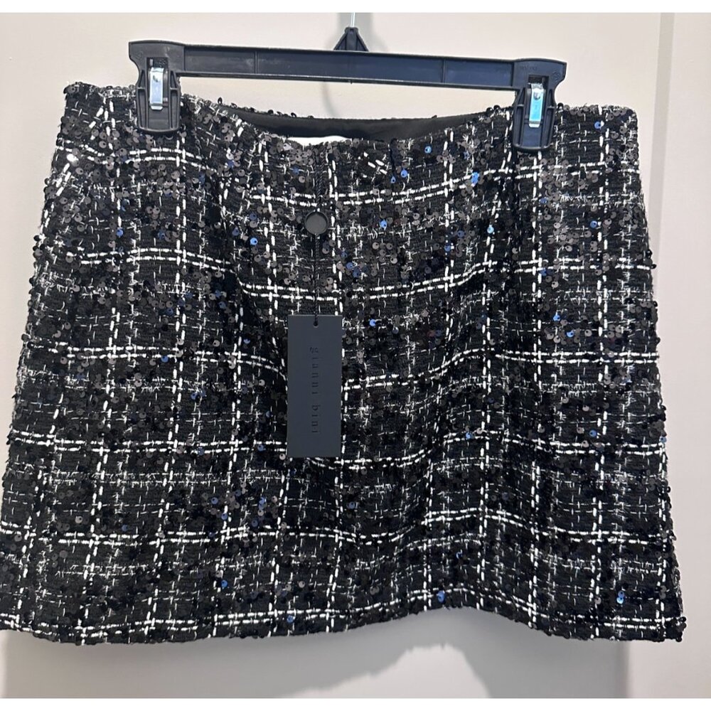 Gianni Bini Sequin Tweed A - Line Mini Skirt Women's Size 10 Black White NWT - Picture 4 of 14